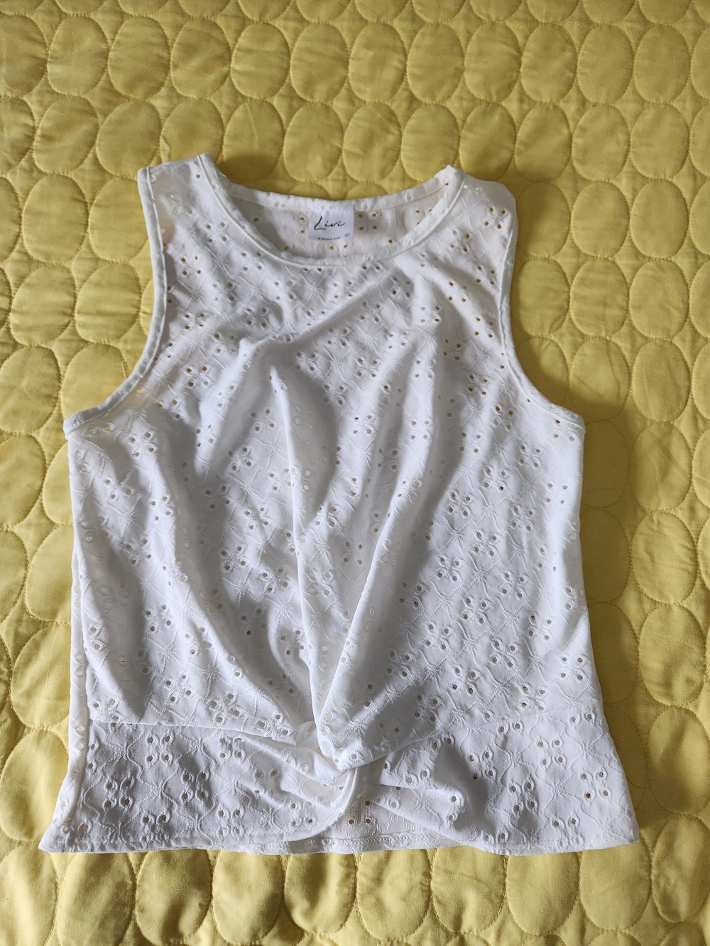 Lani White Eyelet Knot-Front Tank Top